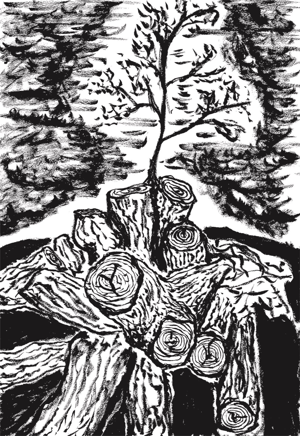 伐採風景のスケッチ